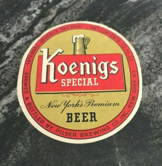 Irtp Koenigs Special Beer 12 Oz Bottle Label Pilser Brewing Co York Ny