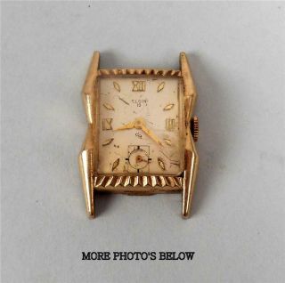 Vintage 671 Elgin 19 Jewel 10k Gold Filled Mens Wristwatch Art Deco Case