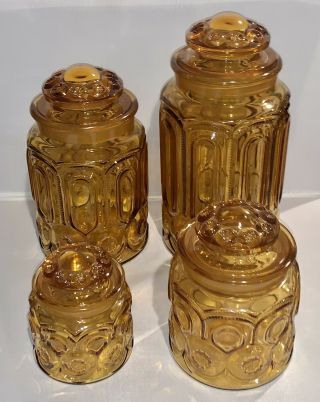 Vintage Mcm Le Smith Honey Amber Glass Apothecary Canister Jar Moon/stars 60’s