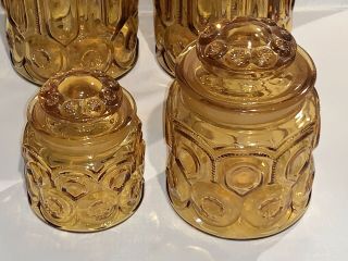 Vintage MCM LE Smith Honey Amber Glass Apothecary Canister Jar Moon/Stars 60’s 3