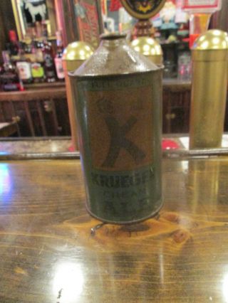 Vintage Krueger Cream Ale,  Empty Quart Cone Top Beer Can,  Irtp,  Black Letters