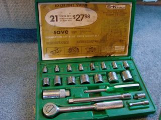 Vintage 4222 S - K Sk Dresser 21 Piece Socket Set In Case 1/4 " & 3/8 " Drive