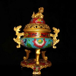 Collectibles Chinese Cloisonne Incense Burner Lion Brass Statue Ap065