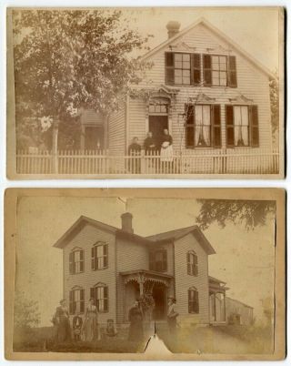 2 1880s Large Cabinet Card Photos Of Houses W People Outside