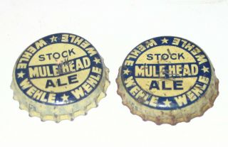 2 Wehle Mules Head Ale Beer Bottle Cap Crown - Wehle Brewing West Haven Conn.  Ct
