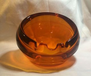 Vintage Mcm Atomic Orb Ashtray Viking Art Glass Persimmon Orange Heavy Deep Wow