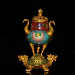 Collectibles Chinese Cloisonne Incense Burner Crane Brass Statue Ap066
