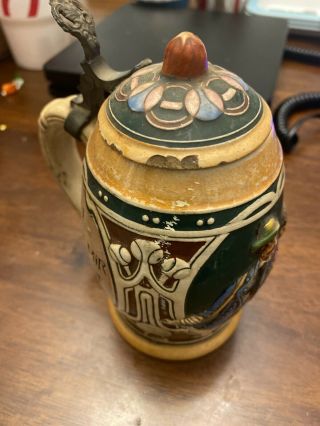 Vintage German Beer Stein With Metal Lid Overall 9 " H X 3 " W Made In Germany