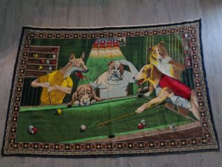 Vintage Rare Dogs Playing Billiards Wall Tapestry Art Decor Bar Pool