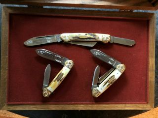 Case 75th Anniversary Knife Set With Oak And Glass Display Box.  Cond.