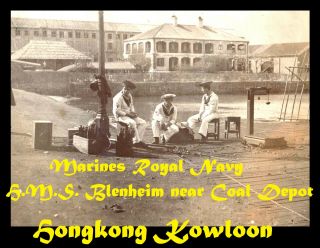 香港 Hongkong China Kowloon Harbour Marines H.  M.  S.  Blenheim - 2x Orig.  ≈ 1902