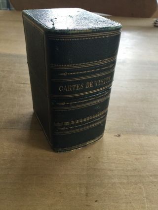 Late 19th C.  Gilt Green Leather Cartes De Visite Cdv Photo Storage Box