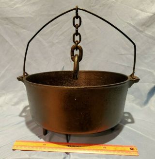 Vintage Griswold Cast Iron Dutch Oven 3 Legs 10 310 Chuck Wagon Fire Hang Chain