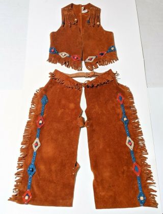 Neiman Marcus Leather Suede Cowboy Indian Youth Costume Vest Chaps Vintage