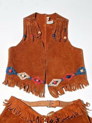 Neiman Marcus Leather Suede Cowboy Indian Youth Costume Vest Chaps Vintage 2