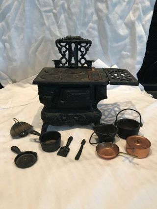 Antique American Cast Iron Toy Childs Stove Salesman Sample