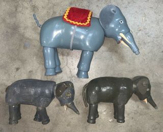 Three (3) Vintage Antique Schoenhut Humpty Dumpty Circus Elephants Wooden Toys
