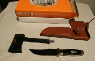 Vintage Marbles Hatchet Axe Knife Combo Tan Leather Sheath