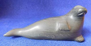 Hand Carved Inuit Eskimo Hard Stone Seal Carving Signed To Base