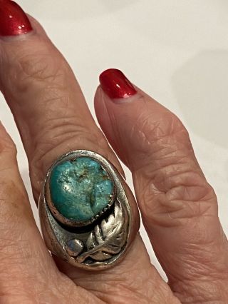 Vintage Old Pawn Native American Navajo Sterling Silver W/ Turquoise Ring Size 7