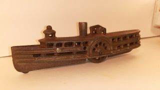 Vintage Early 1900s Cast Iron Steam Boat With Wheels