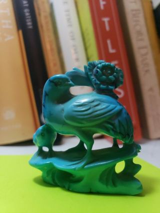 Vintage Chinese Turquoise Carved Carving Bird With Figure Figurine Flower