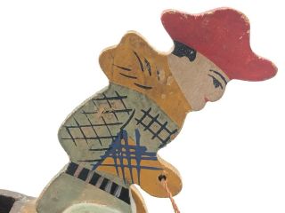 ANTIQUE MADE IN JAPAN WIND UP BUCKING HORSE COWBOY WOOD TOY HAND PAINTED vintage 3