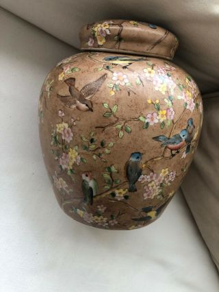 Oriental Accents Vintage Urn Style Lidded Vase Jar Chinese Pink Flowers Birds 2