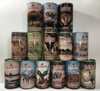 Lion Lager Vintage Steel Pull Tab Beer Cans Set Of 14 Animal Series South Africa