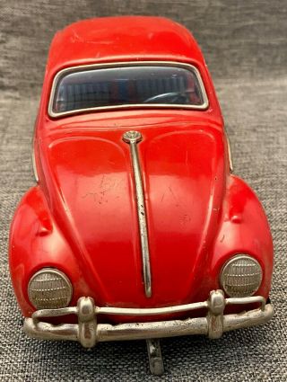 Vintage 1960s Taiyo Japan VW Beetle Battery Operated Tin Bump & Go Toy Car F 2