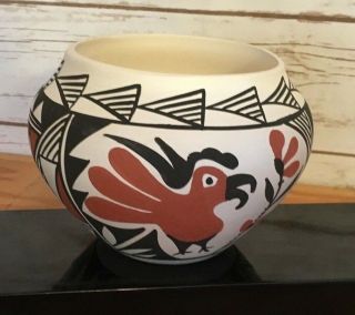 Authentic Vintage Acoma Bowl W/parrot Native American Pottery Signed By Artist