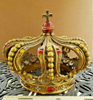 Vintage Religious/alter Gold Crown Jeweled 9.  5 Inches Tall 8 Inches Wide Base