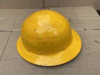 Vintage MSA fiber glass yellow hard hat with suspension yellow fiberglass 2