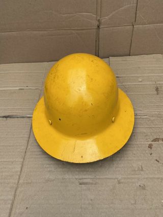 Vintage MSA fiber glass yellow hard hat with suspension yellow fiberglass 3