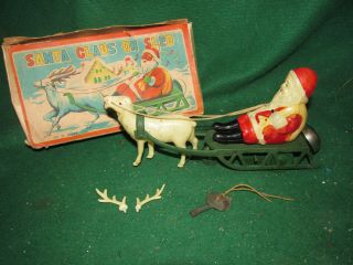 Vintage Tin & Celluloid Windup - " Santa Claus On Sled " W/box - Occupied Japan
