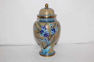 Vintage Chinese Cloisonne Enamel/brass 9.  5 " Ginger Jar/urn/vase W/lid