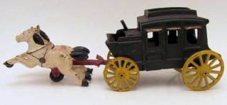 Hand Painted Vintage Cast Iron 2 Horses & Stage Coach Toy