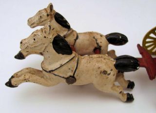 Hand Painted Vintage Cast Iron 2 Horses & Stage Coach Toy 2