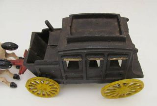 Hand Painted Vintage Cast Iron 2 Horses & Stage Coach Toy 3
