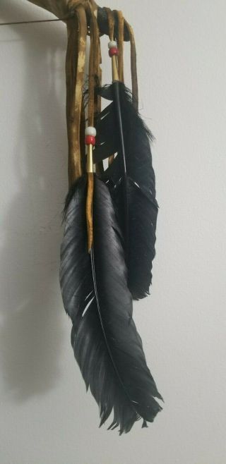 Native American Indian Plains Hunting Bow (44 Inches) Feather Fur Beads &Leather 2