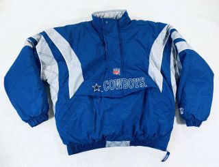 Vtg Starter Pro Line Dallas Cowboys Nfl Puffy Jacket Pullover Mens Size Large