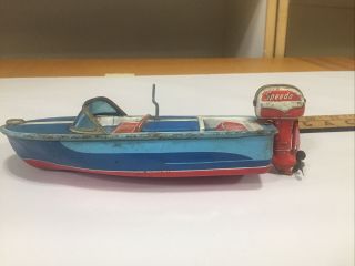 Vintage 1950s Haji Wind Up Friction Motor Boat Tin Toy