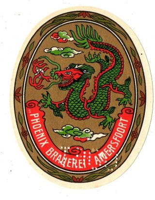 1920s Phoenix Brewery,  Amersfoort,  Holland Dragon Export Asian Beer Label