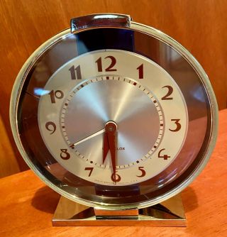 Vintage Westclox Andover S2 - L Art Deco Chrome With Blue Glass Shelf Alarm Clock