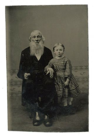 Grandfather And Grandson Sweet Portrait 1/6 Plate Tintype Antique Photo