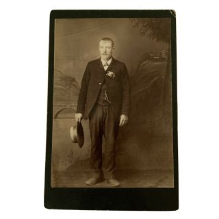 Antique Cabinet Card Photograph Man Mustache Painted Backdrop Morton,  Minnesota