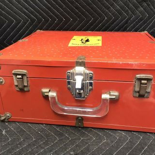 Vintage Roller Skate Carrying Case Metal Storage Box Suitcase Red Art Deco