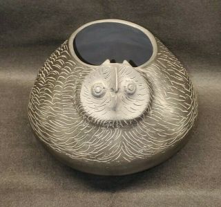 Vintage Black Pottery Mata Ortiz Owl Pot Carlos Cota Signed