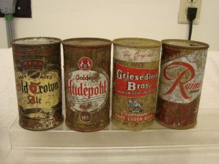 (4) 12 Oz.  F/t Beer Cans Old Crown Ale - Rainier - Griesedicek - Golden Hudepohl