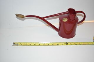 Vintage Haws Deep Red Small Watering Can Brass Rose England 2 Pint